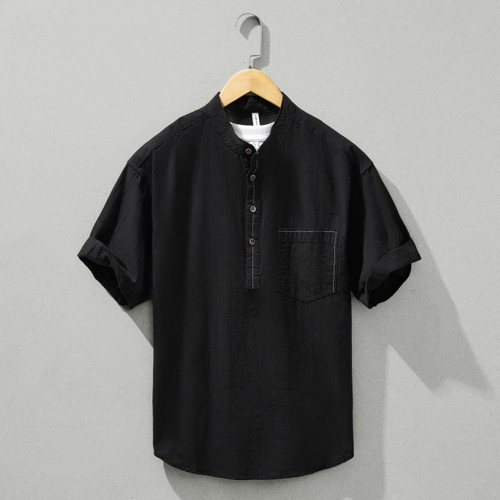 Camicia da uomo in cotone a maniche corte con bottoni a metà polpaccio, modello Buddha Stones Summer Solid - Nero - US/UK/AU42, EU52 (3XL) - image 10