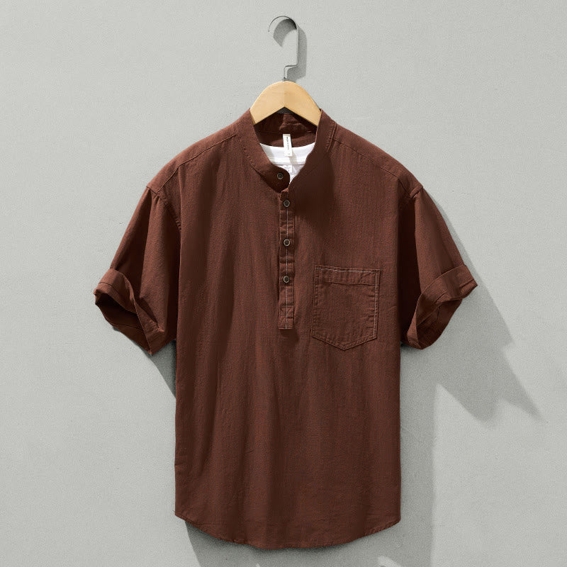 Camicia da uomo in cotone a maniche corte con bottoni a metà polpaccio, modello Buddha Stones Summer Solid