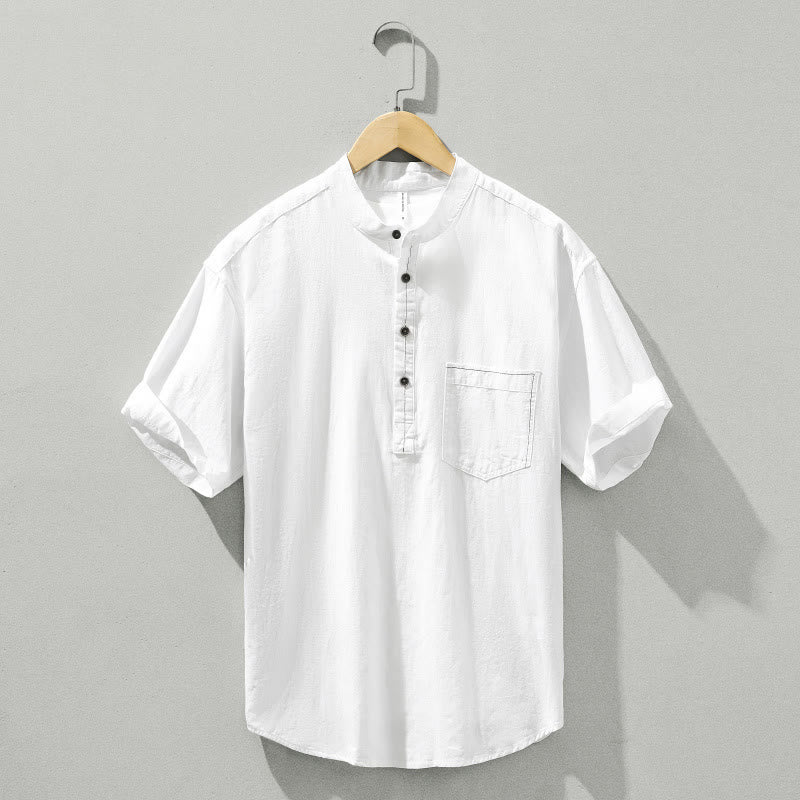Camicia da uomo in cotone a maniche corte con bottoni a metà polpaccio, modello Buddha Stones Summer Solid