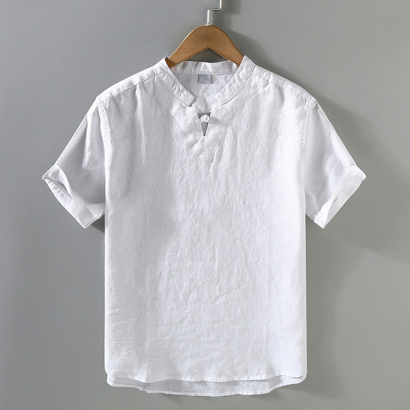 Camicia da uomo in lino a maniche corte con design estivo Buddha Stones - Bianco - US/UK/AU42, EU52 (3XL) - image 9