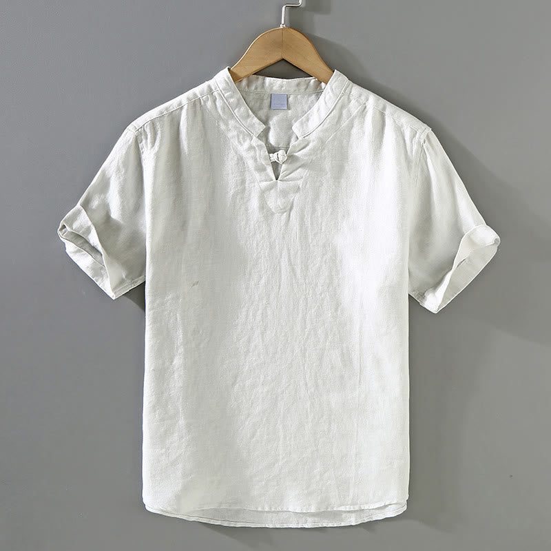 Camicia da uomo in lino a maniche corte con design estivo Buddha Stones - Grigio chiaro - US/UK/AU42, EU52 (3XL) - image 11