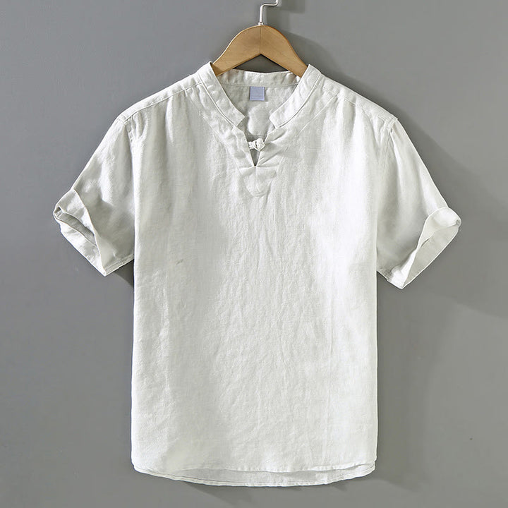 Camicia da uomo in lino a maniche corte con design estivo Buddha Stones - Grigio chiaro - US/UK/AU42, EU52 (3XL) - image 11