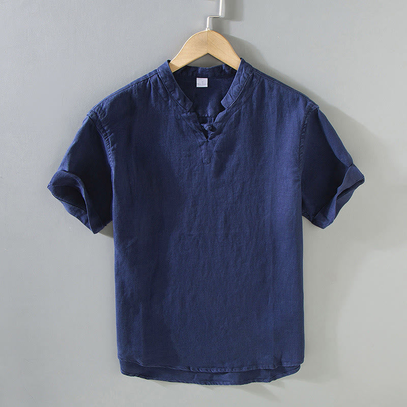 Camicia da uomo in lino a maniche corte con design estivo Buddha Stones - SteelBlue - US/UK/AU42, EU52 (3XL) - image 0