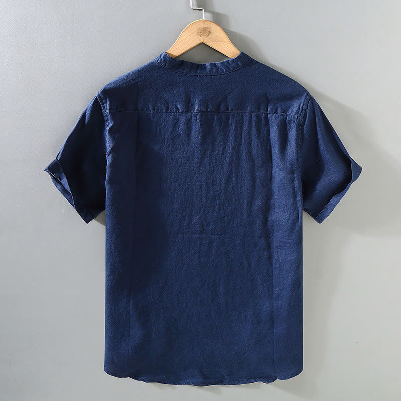 Camicia da uomo in lino a maniche corte con design estivo Buddha Stones - image 1