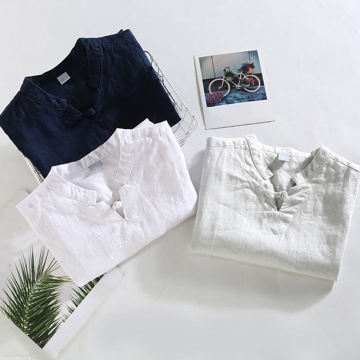 Camicia da uomo in lino a maniche corte con design estivo Buddha Stones - image 13