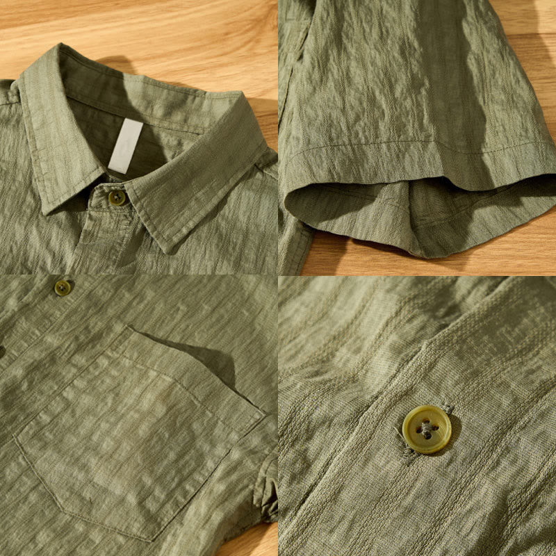 Camicia da uomo in tencel a maniche corte, traspirante, con bottoni , Buddha Stones - image 4