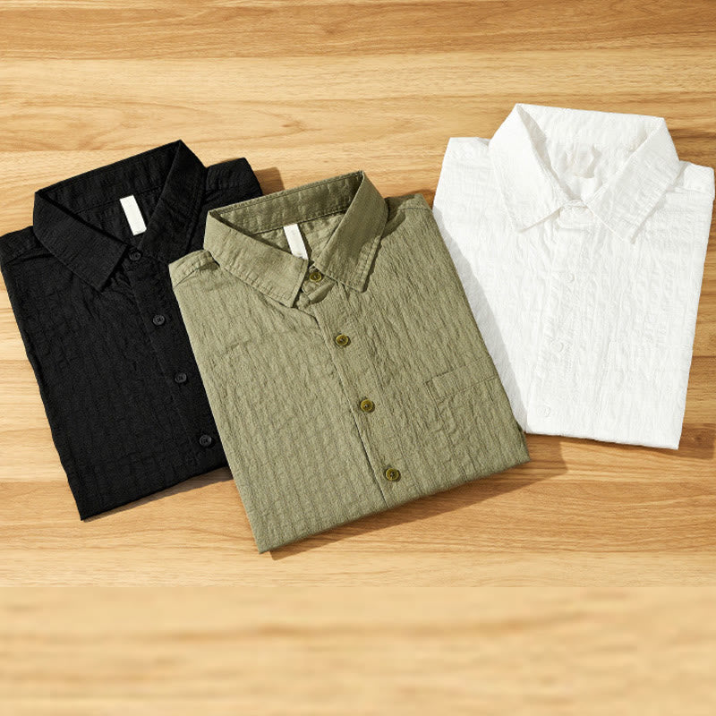 Camicia da uomo in tencel a maniche corte, traspirante, con bottoni , Buddha Stones - image 1