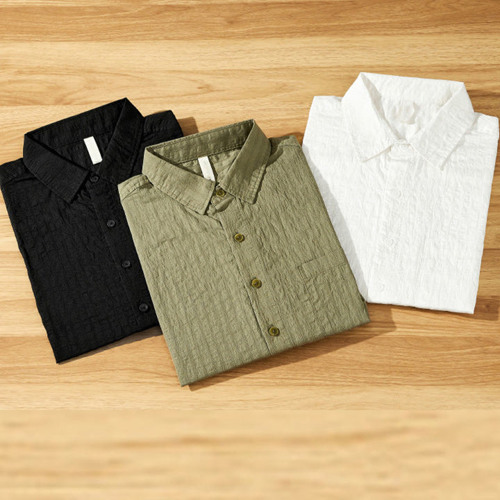 Camicia da uomo in tencel a maniche corte, traspirante, con bottoni , Buddha Stones - image 1