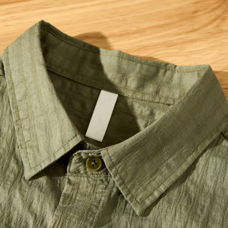 Camicia da uomo in tencel a maniche corte, traspirante, con bottoni , Buddha Stones - image 5