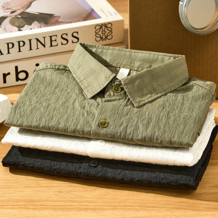 Camicia da uomo in tencel a maniche corte, traspirante, con bottoni , Buddha Stones - image 2