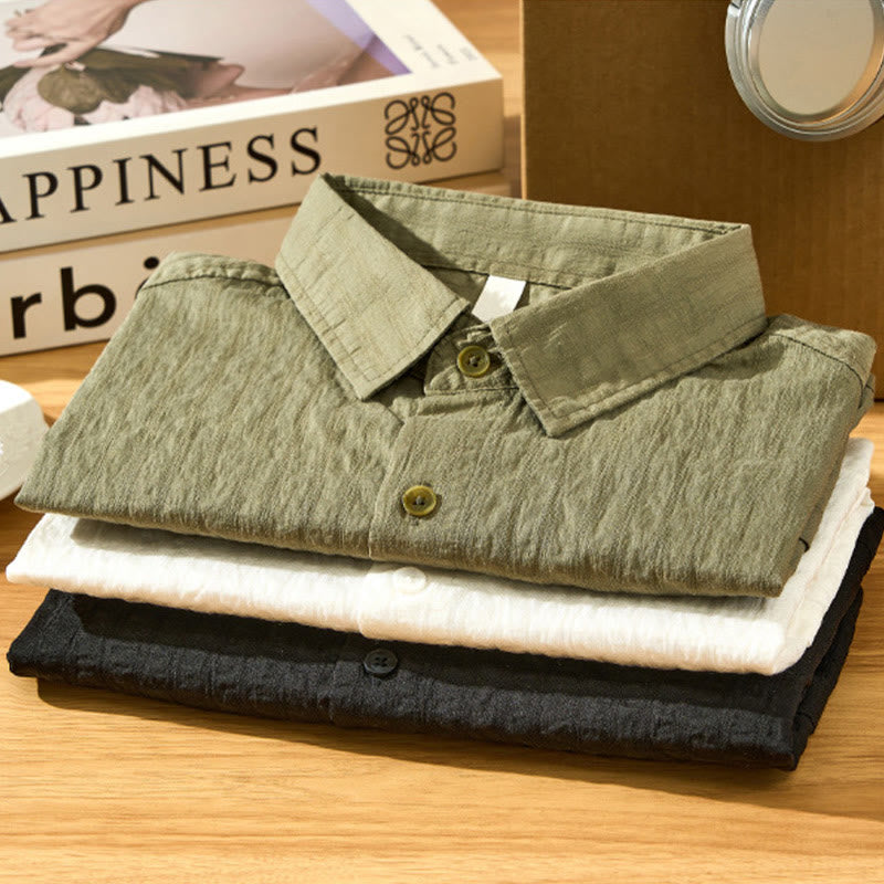 Camicia da uomo in tencel a maniche corte, traspirante, con bottoni , Buddha Stones - image 2