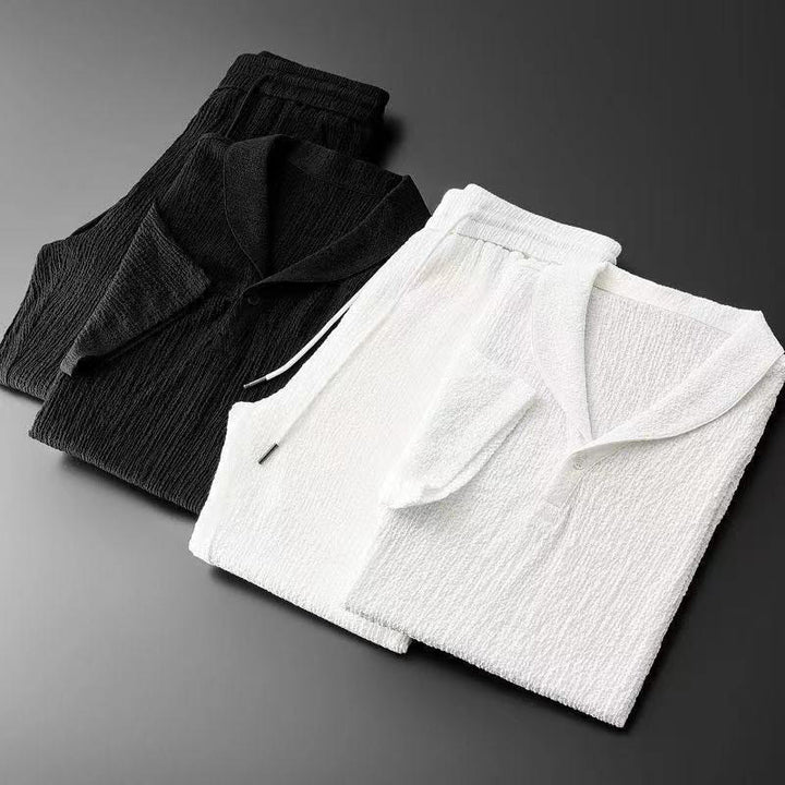Set da uomo Buddha Stones, 2 pezzi, tinta unita, con scollo a V, maniche corte, pantaloni e maglietta antirughe