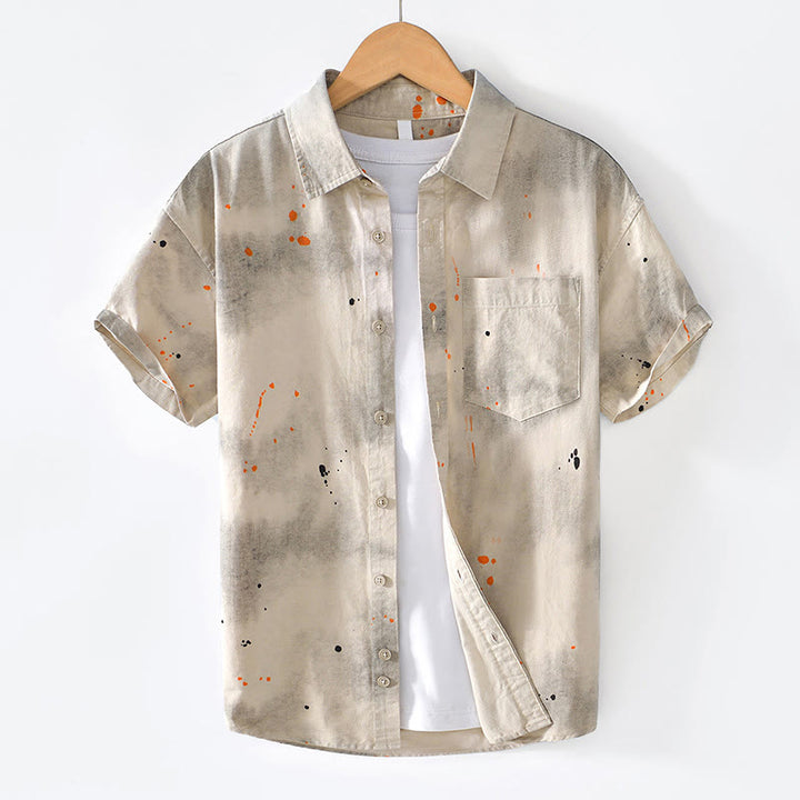 Camicia da uomo in cotone a maniche corte con bottoni e stampa "Buddha Stones Summer Ink Splashing Colour"