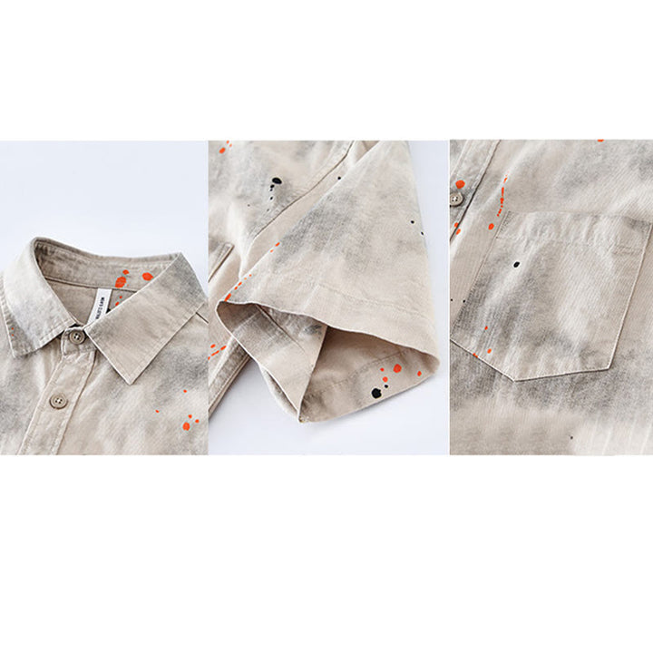 Camicia da uomo in cotone a maniche corte con bottoni e stampa "Buddha Stones Summer Ink Splashing Colour" - image 9