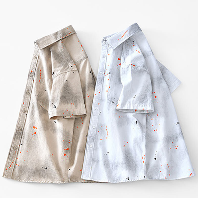 Camicia da uomo in cotone a maniche corte con bottoni e stampa "Buddha Stones Summer Ink Splashing Colour"