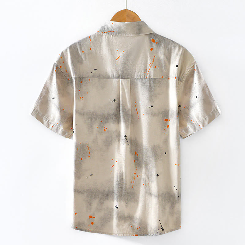 Camicia da uomo in cotone a maniche corte con bottoni e stampa "Buddha Stones Summer Ink Splashing Colour"