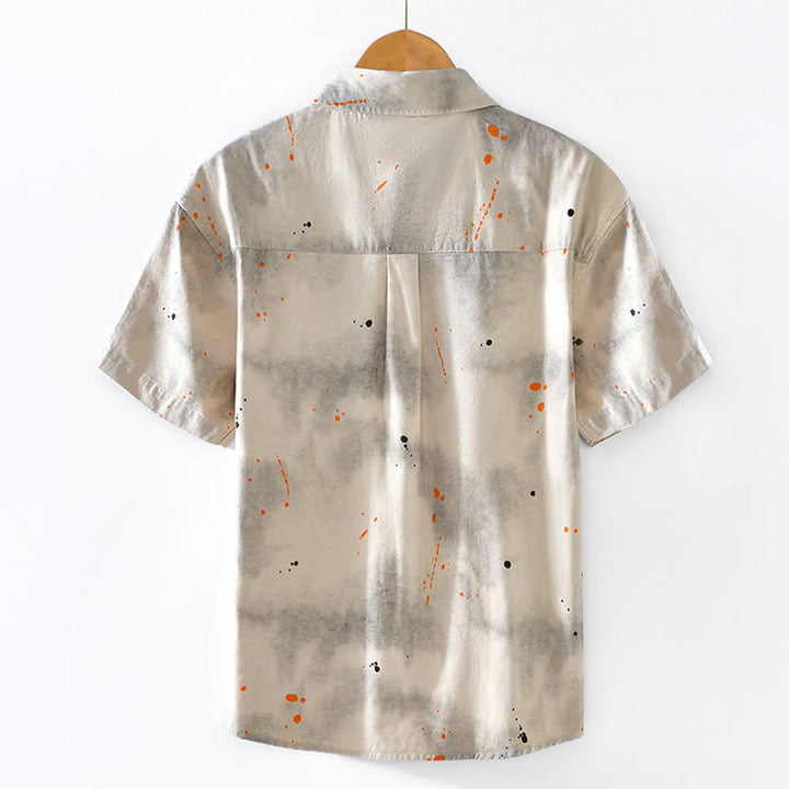 Camicia da uomo in cotone a maniche corte con bottoni e stampa "Buddha Stones Summer Ink Splashing Colour"