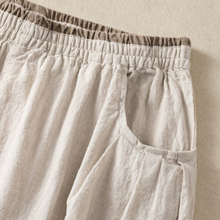 Pantaloni harem da donna in cotone e lino con tasche, modello vintage "Buddha Stones", tinta unita, design semplice, lunghezza 7-8, vita alta