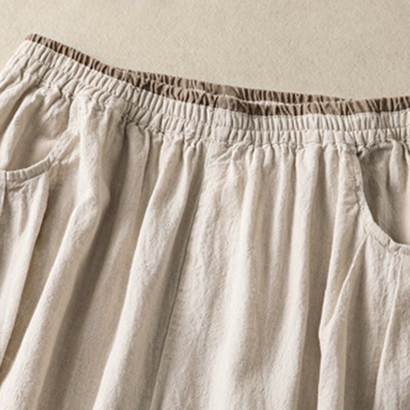 Pantaloni harem da donna in cotone e lino con tasche, modello vintage "Buddha Stones", tinta unita, design semplice, lunghezza 7-8, vita alta