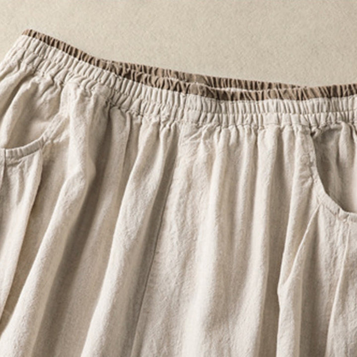 Pantaloni harem da donna in cotone e lino con tasche, modello vintage "Buddha Stones", tinta unita, design semplice, lunghezza 7-8, vita alta