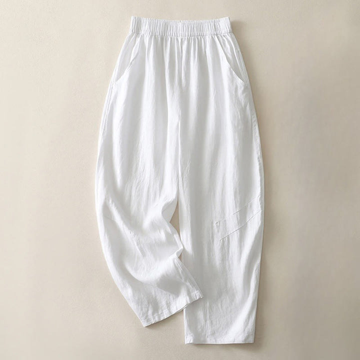 Pantaloni da donna in cotone e lino a gamba larga con tasche, modello Buddha Stones, estivi, da tutti i giorni, in tinta unita, con elastico in vita