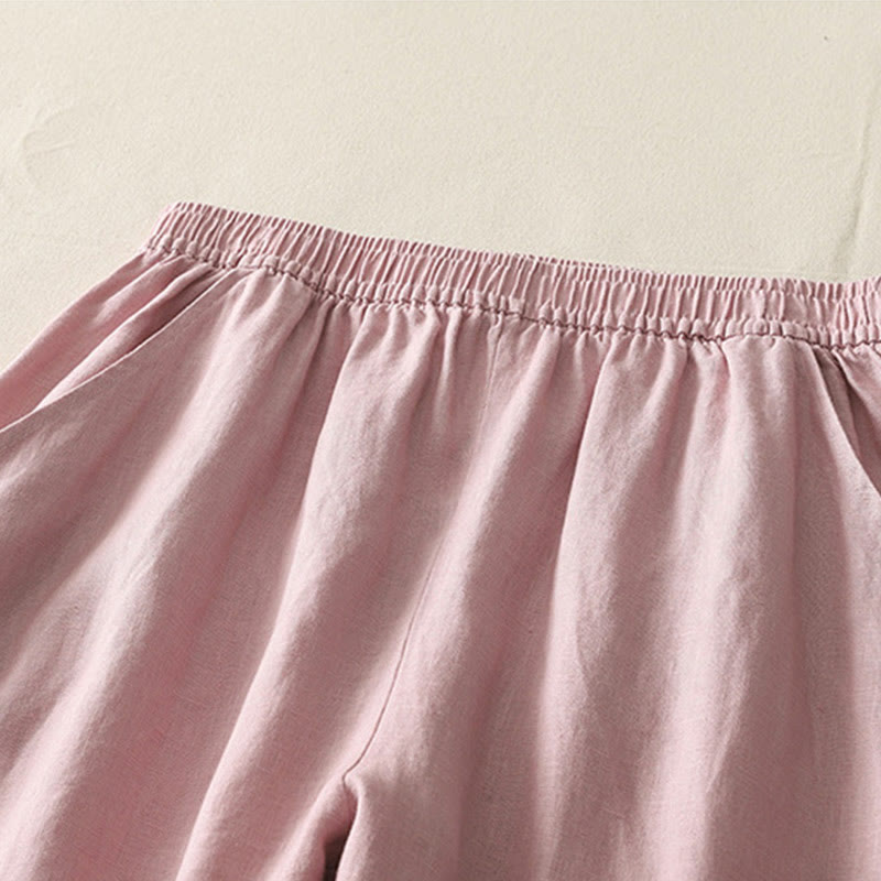 Pantaloni da donna in cotone e lino a gamba larga con tasche, modello Buddha Stones, estivi, da tutti i giorni, in tinta unita, con elastico in vita