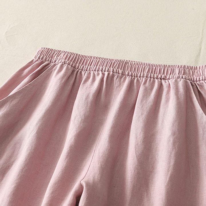 Pantaloni da donna in cotone e lino a gamba larga con tasche, modello Buddha Stones, estivi, da tutti i giorni, in tinta unita, con elastico in vita