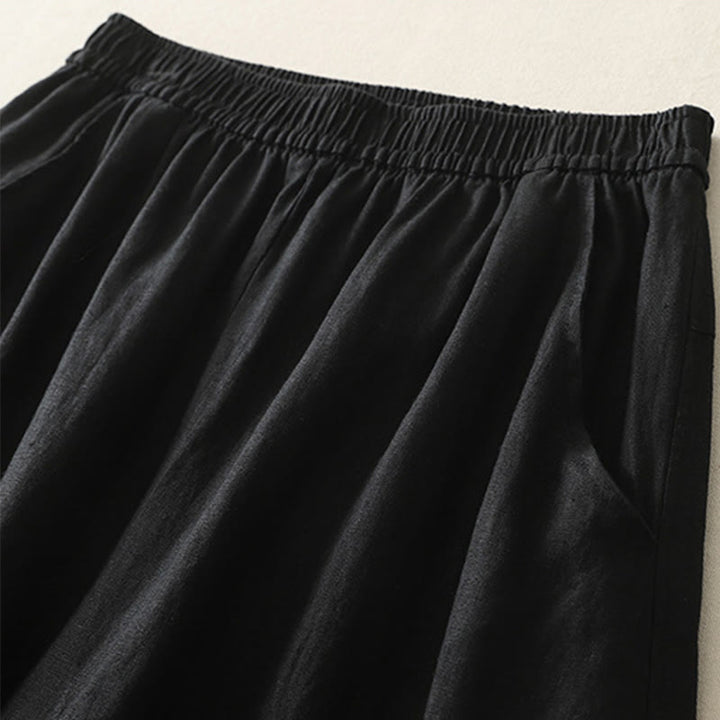 Pantaloni da donna in cotone e lino a gamba larga con tasche, modello Buddha Stones, estivi, da tutti i giorni, in tinta unita, con elastico in vita