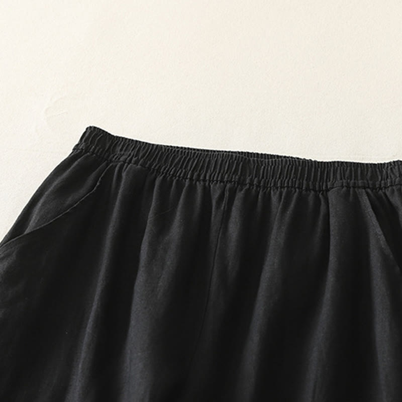 Pantaloni da donna in cotone e lino a gamba larga con tasche, modello Buddha Stones, estivi, da tutti i giorni, in tinta unita, con elastico in vita