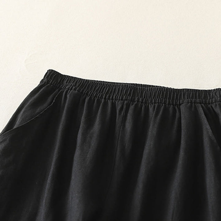 Pantaloni da donna in cotone e lino a gamba larga con tasche, modello Buddha Stones, estivi, da tutti i giorni, in tinta unita, con elastico in vita