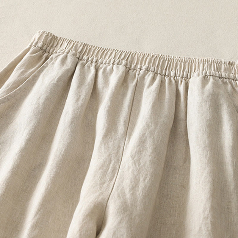 Pantaloni da donna in cotone e lino a gamba larga con tasche, modello Buddha Stones, estivi, da tutti i giorni, in tinta unita, con elastico in vita - image 2