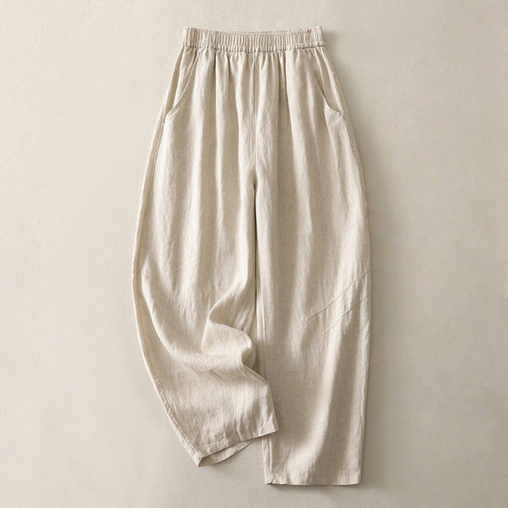 Pantaloni da donna in cotone e lino a gamba larga con tasche, modello Buddha Stones, estivi, da tutti i giorni, in tinta unita, con elastico in vita