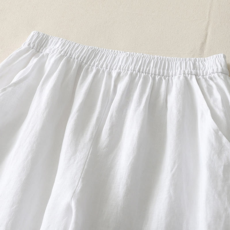 Pantaloni da donna in cotone e lino a gamba larga con tasche, modello Buddha Stones, estivi, da tutti i giorni, in tinta unita, con elastico in vita
