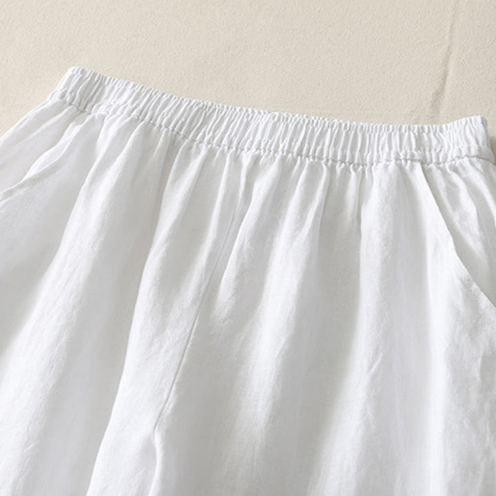 Pantaloni da donna in cotone e lino a gamba larga con tasche, modello Buddha Stones, estivi, da tutti i giorni, in tinta unita, con elastico in vita