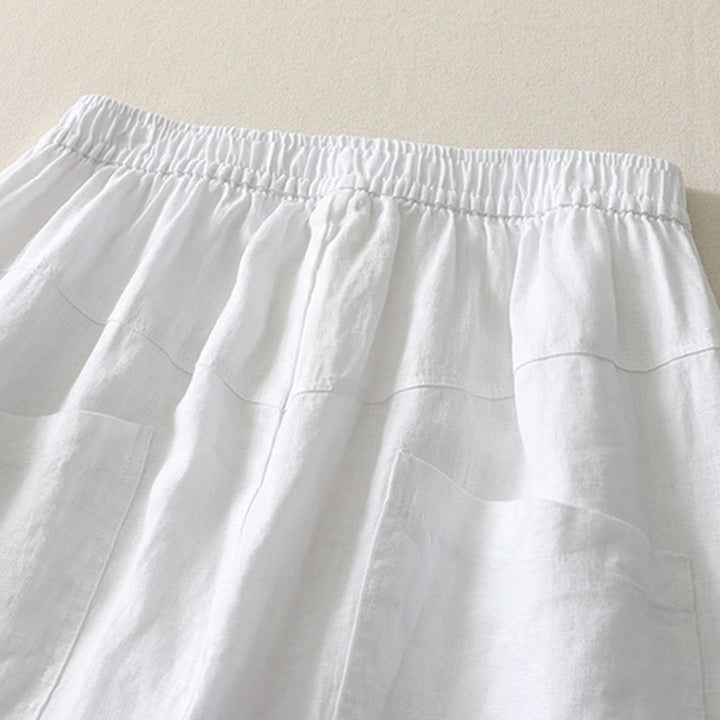 Pantaloni da donna in cotone e lino a gamba larga con tasche, modello Buddha Stones, estivi, da tutti i giorni, in tinta unita, con elastico in vita