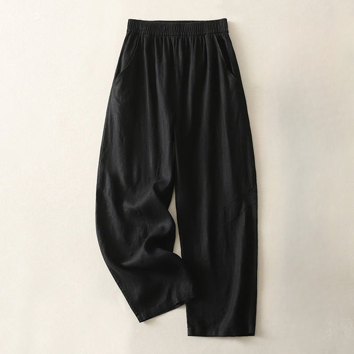 Pantaloni da donna in cotone e lino a gamba larga con tasche, modello Buddha Stones, estivi, da tutti i giorni, in tinta unita, con elastico in vita
