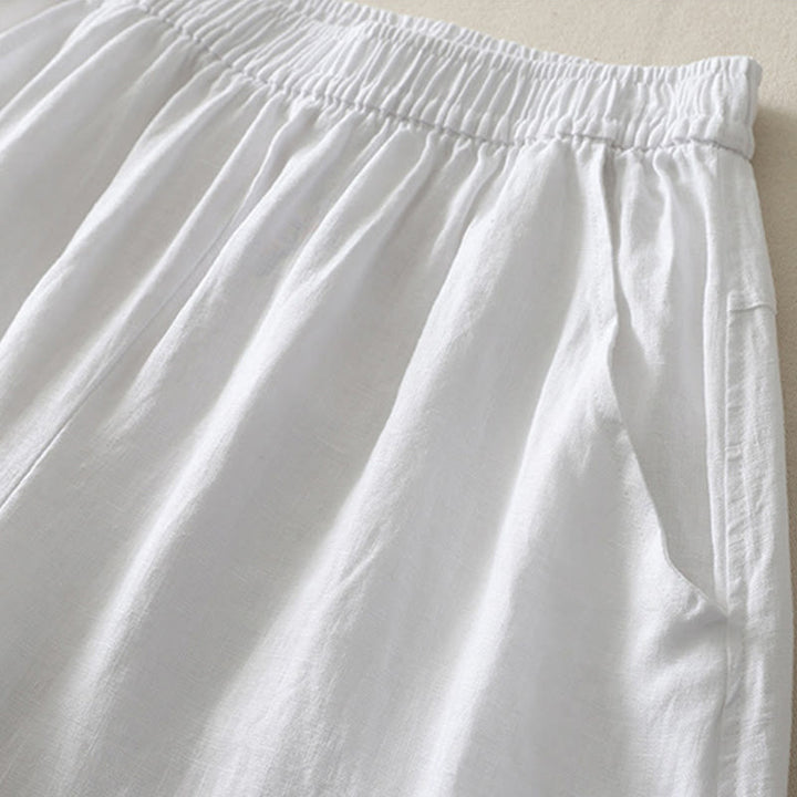 Pantaloni da donna in cotone e lino a gamba larga con tasche, modello Buddha Stones, estivi, da tutti i giorni, in tinta unita, con elastico in vita