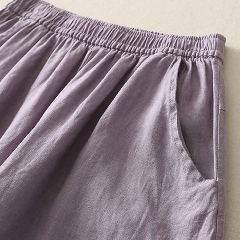 Pantaloni da donna in cotone e lino a gamba larga con tasche, modello Buddha Stones, estivi, da tutti i giorni, in tinta unita, con elastico in vita - image 5