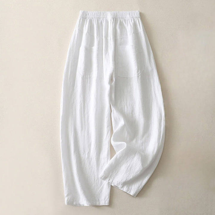 Pantaloni da donna in cotone e lino a gamba larga con tasche, modello Buddha Stones, estivi, da tutti i giorni, in tinta unita, con elastico in vita