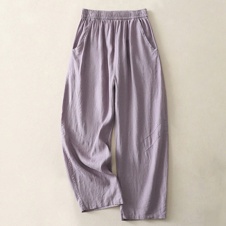 Pantaloni da donna in cotone e lino a gamba larga con tasche, modello Buddha Stones, estivi, da tutti i giorni, in tinta unita, con elastico in vita