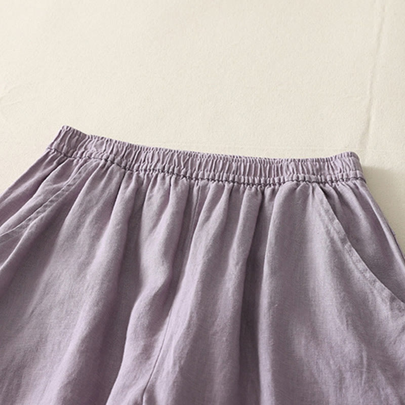 Pantaloni da donna in cotone e lino a gamba larga con tasche, modello Buddha Stones, estivi, da tutti i giorni, in tinta unita, con elastico in vita