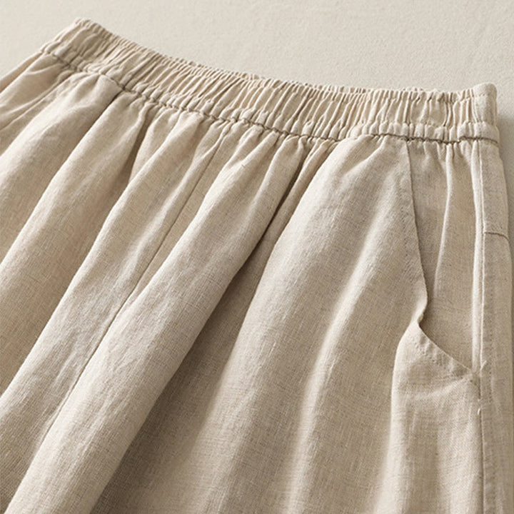 Pantaloni da donna in cotone e lino a gamba larga con tasche, modello Buddha Stones, estivi, da tutti i giorni, in tinta unita, con elastico in vita