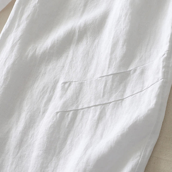 Pantaloni da donna in cotone e lino a gamba larga con tasche, modello Buddha Stones, estivi, da tutti i giorni, in tinta unita, con elastico in vita