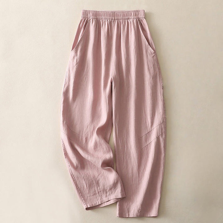 Pantaloni da donna in cotone e lino a gamba larga con tasche, modello Buddha Stones, estivi, da tutti i giorni, in tinta unita, con elastico in vita