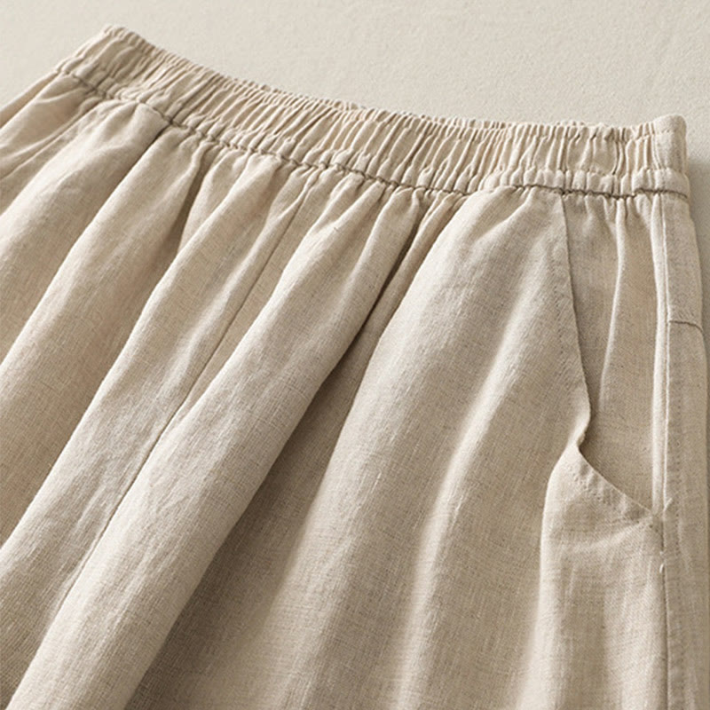 Pantaloni da donna in cotone e lino a gamba larga con tasche, modello Buddha Stones, estivi, da tutti i giorni, in tinta unita, con elastico in vita - image 1