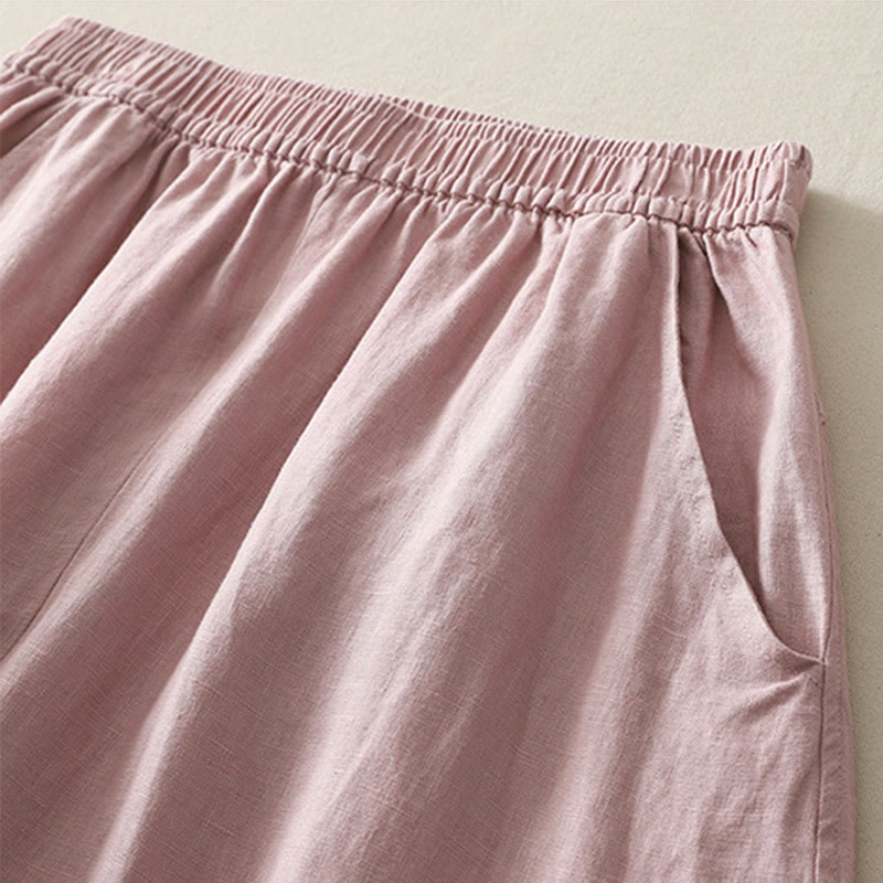 Pantaloni da donna in cotone e lino a gamba larga con tasche, modello Buddha Stones, estivi, da tutti i giorni, in tinta unita, con elastico in vita