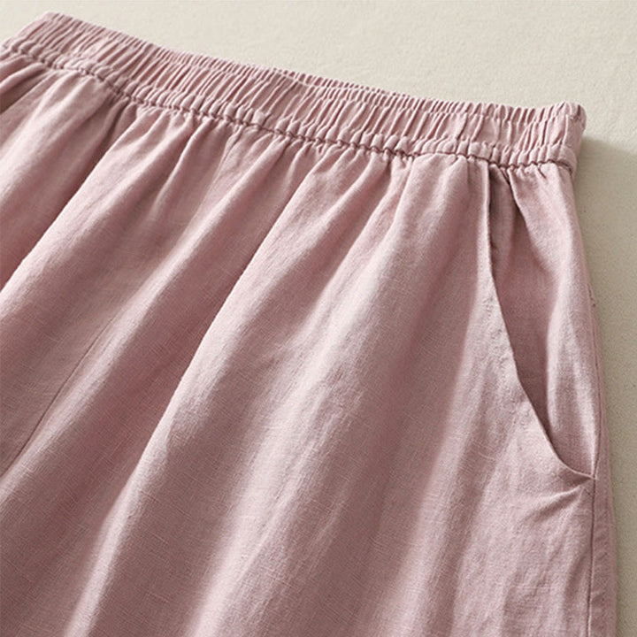 Pantaloni da donna in cotone e lino a gamba larga con tasche, modello Buddha Stones, estivi, da tutti i giorni, in tinta unita, con elastico in vita