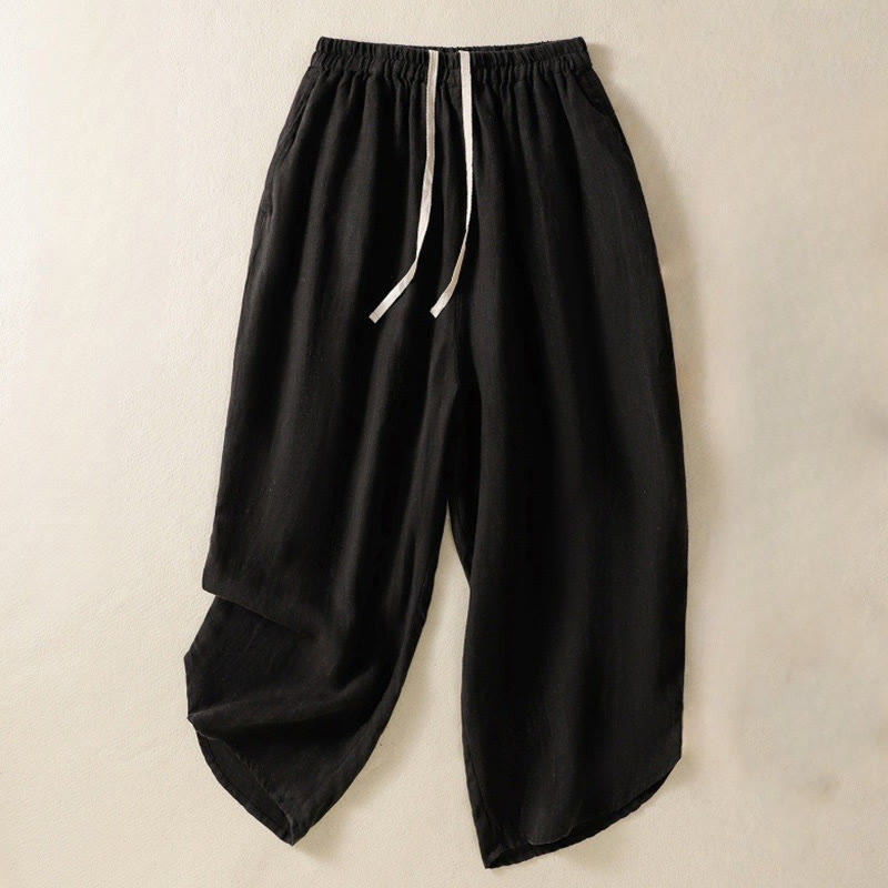 Pantaloni da donna in cotone con coulisse, modello Buddha Stones, casual, tinta unita, lunghezza 7-8, con tasche