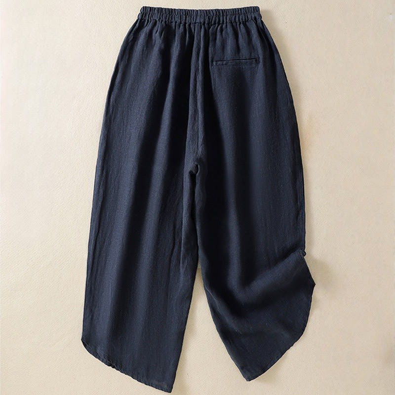 Pantaloni da donna in cotone con coulisse, modello Buddha Stones, casual, tinta unita, lunghezza 7-8, con tasche - image 1