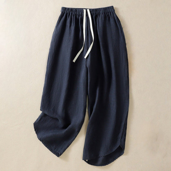 Pantaloni da donna in cotone con coulisse, modello Buddha Stones, casual, tinta unita, lunghezza 7-8, con tasche - Blu notte - US8-10, UK/AU12-14, EU40-42 (2XL) - image 0